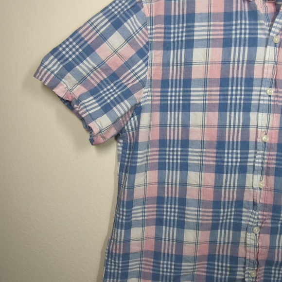 Michael Bastian Men’s Short Sleeve Button Down Shirt Blue/Pink Plaid Size M - Picture 4 of 6